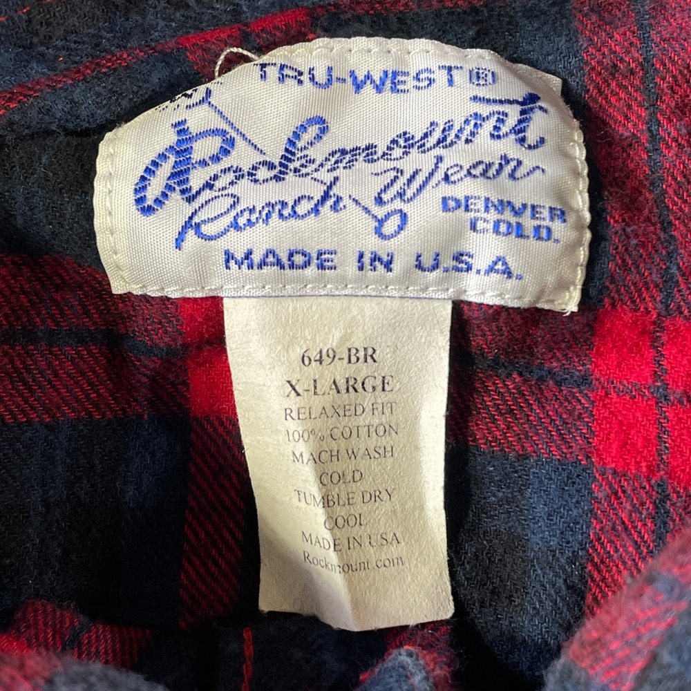 Vintage‎ Rockmount Ranch Wear Flannel Shirt Mens XL Red Plaid Sawtooth Snap USA - Picture 2 of 11
